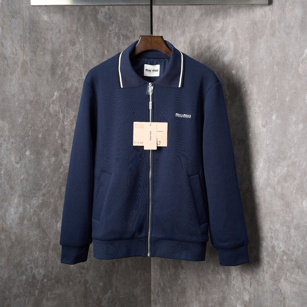 Miu Miu Navy Polo Collar Track Jacket - Preppy Luxury Streetwear Sz M